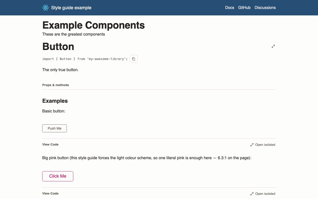 Example style guide with a customized theme and layout