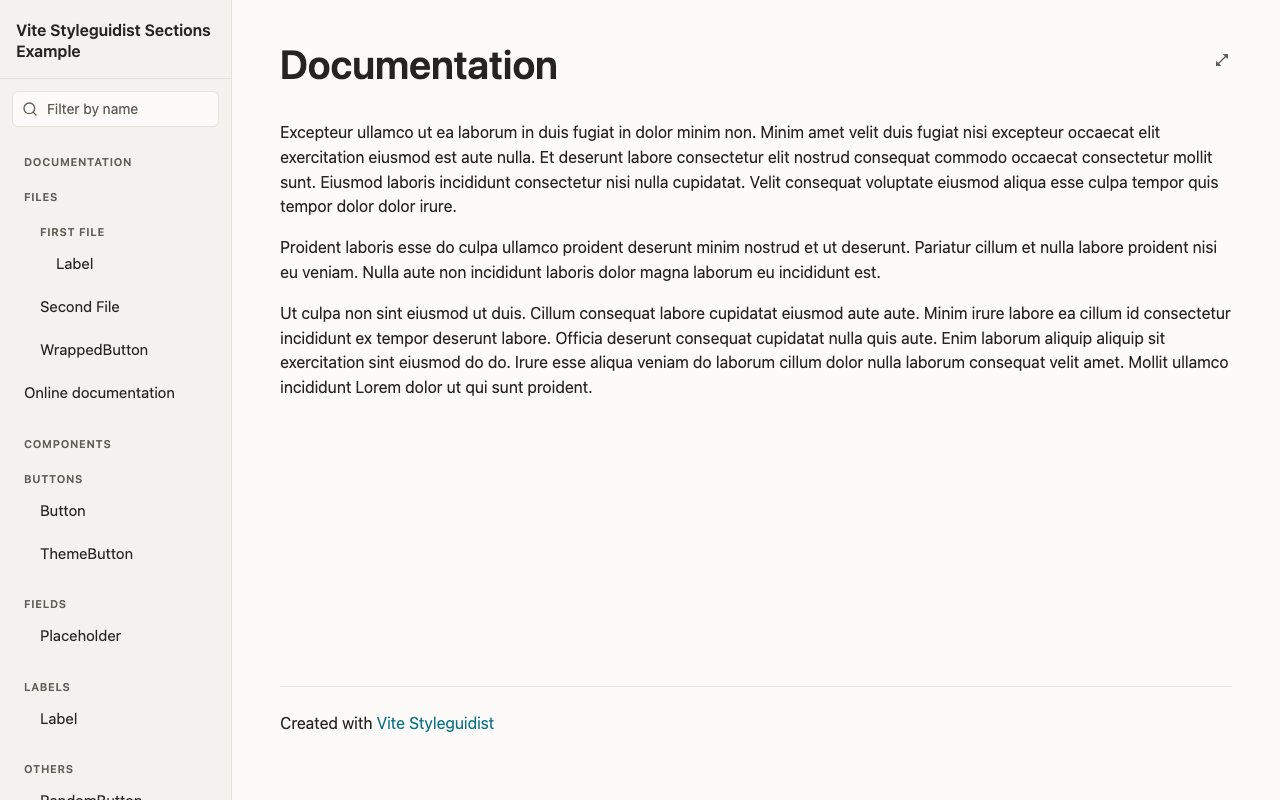 Example style guide organized in sections